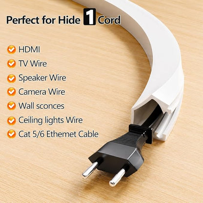 78" Silicone Cord Hider for Wall, Flexible Wire Cover for 1 Cord, Self-Adhesive TV Wire Hider for Wall, Cable Raceway Management for Desk, Home & Office, Safer for Kids & Pets, White