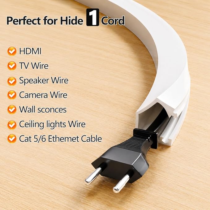 39" Silicone Cord Hider for Wall, Flexible Wire Cover for 1 Cord, Self-Adhesive TV Wire Hider for Wall, Cable Raceway Management for Desk, Home & Office, Safer for Kids & Pets, White