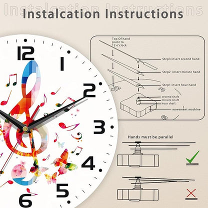 Clock for Living Room, Colorful Music Notes Wall Clock, Contemporary Home Decor Easy to Read Wall Clock for Living Room, Bedroom, Bathroom and Kitchen, 10 Inch