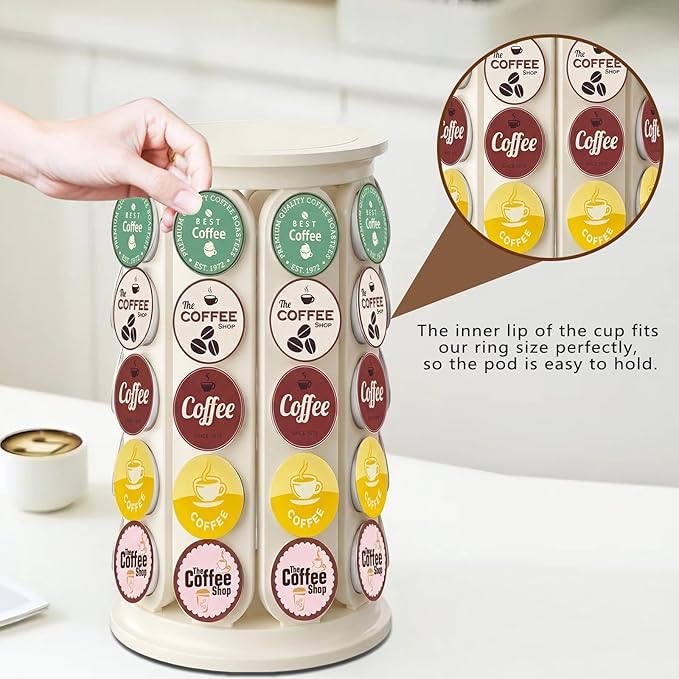 K Cup Holder, Coffee Pod Storage Carousel Holder Organizer Compatible with 40 Keurig K-Cup Pods, Home or Office Kitchen Counter Organizer(White)
