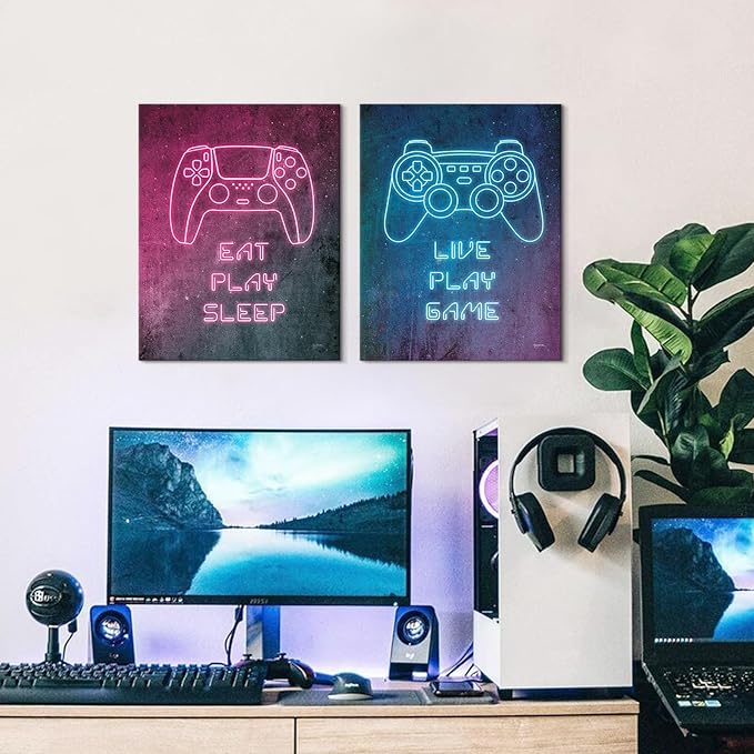 7CANVAS Game Room Wall Decor Neno Gaming Art Gamepad Canvas Pictures Cool Video Game Painting Gamer Pictures Wall Decor for Boys Teen Men Bedroom Dorm Playroom 12x16Inchx2pcs