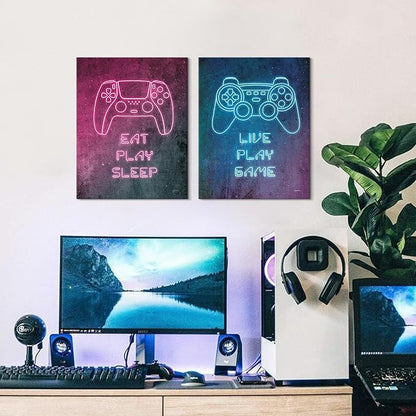 7CANVAS Game Room Wall Decor Neno Gaming Art Gamepad Canvas Pictures Cool Video Game Painting Gamer Pictures Wall Decor for Boys Teen Men Bedroom Dorm Playroom 12x16Inchx2pcs