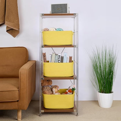 MiniArk Large Storage Baskets for Shelves, Closet Organizers Bins for Clothes Blanket Towels, Baby Nursery, Toy Baskets Box, Woven Rope Baskets, 17 x 13 x 7.5”, 2 Packs Yellow