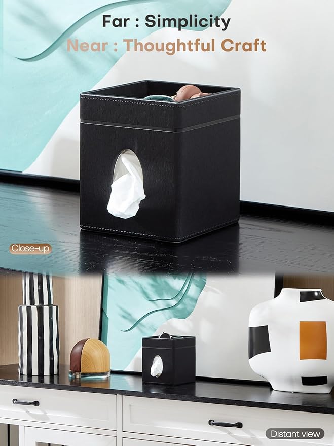Cloudever Tissue Box Holder Cover, Modern PU Leather Square Decorative Tissue Holder Organizer-Woven New Off White