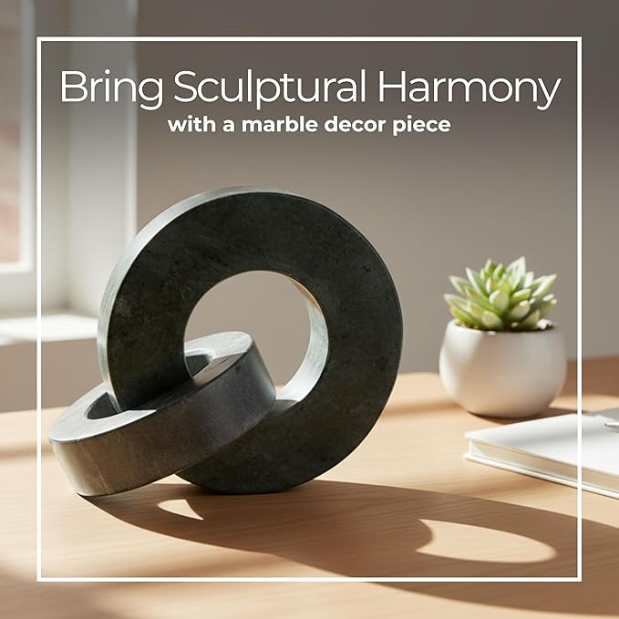 Home Decor and Bathroom Decor Marble Double Ring - Modern Shelf Sculpture and Office Accents for Room Styling - Coffee Table Ornaments and Living Room Decor Statues Design - 6", Green & Black
