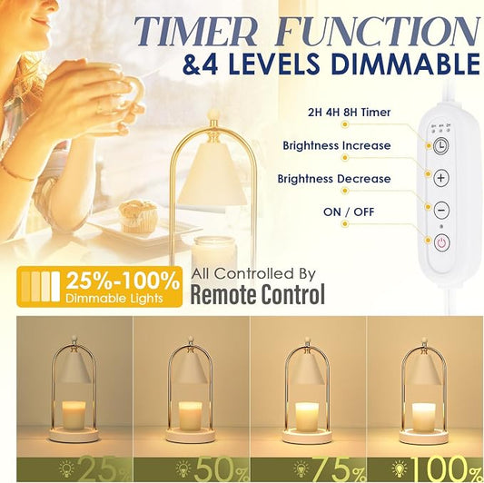 Candle Warmer Lamp With Timer, Electric White Light for Bedroom, Dimmable Wax Melts Warmer for Jars, Beside Lamp Gifts for Women Home Decor (2 Bulbs Included)