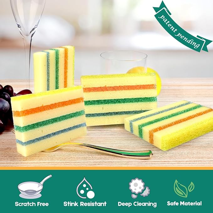 LAUNDRYLUX 12 Pack Scrub Sponge - Temperature-Responsive - 50% More Power & Rinses Cleaner Cleaning Sponges, Multipurpose Dish Sponges for Kitchens, Bathrooms, and Outdoor Use - Patent Pending