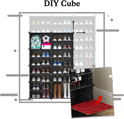 Jomifin Shoe Rack Storage Cabinet with Doors, Key Holder, Portable Shoe Organizer, Expandable Standing Rack, Holds 32-64 Pairs Shoes Boots Slippers for Closet Hallway Entryway Bedroom, 2x8 Tier, Black