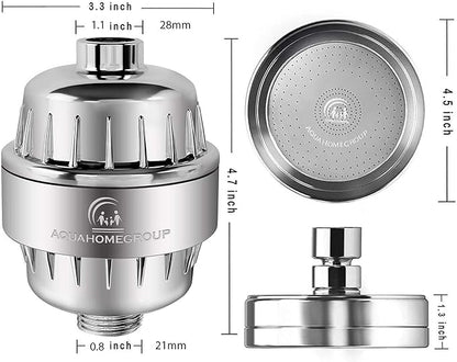 AquaHomeGroup - Filtered Shower Head & 20 Stage Shower Filter - Standard - Chrome