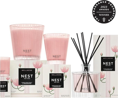 NEST New York Reed Diffuser, Himalayan Salt & Rosewater - The Wellness Collection - 5.9 fl oz - Fragrance for Up to 90 Days - Reusable, Refillable Glass Holder - Includes 8 All-Natural Reed Sticks