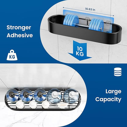 XX Large Adhesive Shower Caddy, 15.8 In Rustproof Metal Bathroom Organizers and Storage with 4 Hooks, No Drilling Shower Shelves for Inside Shower for Bathroom, Dorm and Kitchen(2 Packs)