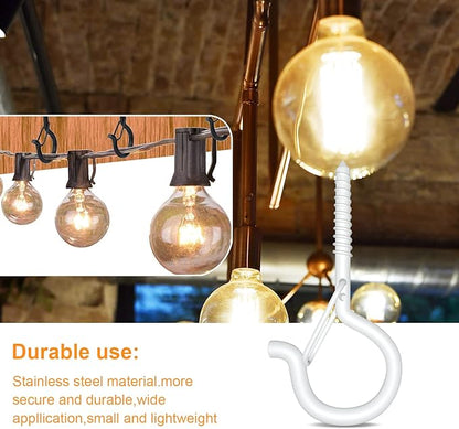 50PCS Windproof Screw Q-Hanger Hooks with Safety Buckle for Hanging Outdoor String Lights, Plants, Christmas Decorations, Includes Wing Nut Driver, White