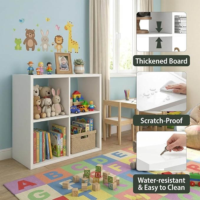 WannabeMyself【2026 Wooden Thick Frame】 4 Cube Storage Organizer with Anti-Tipping Kits, Reversible Open Back Book Shelf,Bookcase for Living Room,Bedroom,Entrance Hall,Office,11.6×24.6×24.7,White