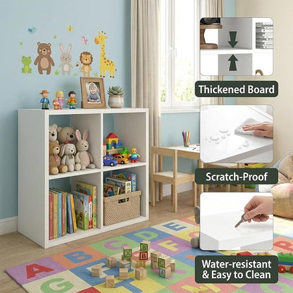 WannabeMyself【2026 Wooden Thick Frame】 4 Cube Storage Organizer with Anti-Tipping Kits, Reversible Open Back Book Shelf,Bookcase for Living Room,Bedroom,Entrance Hall,Office,11.6×24.6×24.7,White
