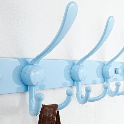 Dseap Coat Rack Wall Mounted - 5 Tri Hooks, Heavy Duty, Stainless Steel, Metal Coat Hook Rail for Coat Hat Towel Purse Robes Mudroom Bathroom Entryway (Blue, Pack of 2)
