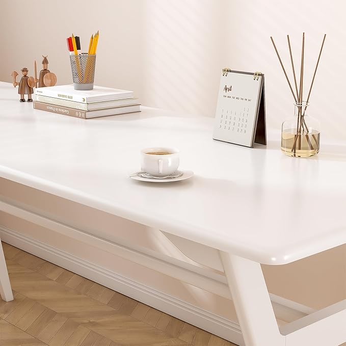 Solid Wood Study Desk - 78.8" Double Long Computer Table for Home Office, 2-Person PC Workstation, White