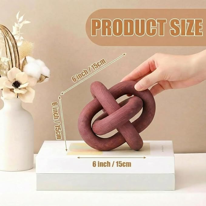 Yalikop 3 Link Wood Knot Decor Rustic Home Décor Accents Hand Carved Coffee Table Decoration, Boho Chain Link Decoration, Modern Shelf, Rustic Objects for Home Living Room Bedroom(Reddish-Brown)