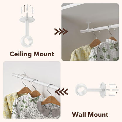 Closet Rod, Closet Rods for Hanging Clothes, 17 to 37 inch Adjustable Ceiling/Wall mounted Closet Hanging Rod, Heavy Duty Clothes Rod Clothing Bar, Closet Poles for Hanging Clothes for Wardrobe