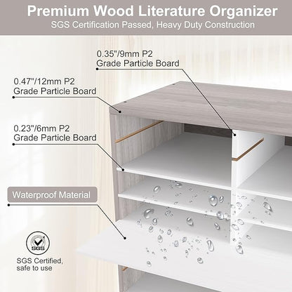 EasyPAG Wooden Literature Organizer with Adjustable Shelves, 48 Compartments Office Paper Organizer Storage 24000 Sheets Letter Size Paper, Student Mailbox for Classroom, Retro Gray/White