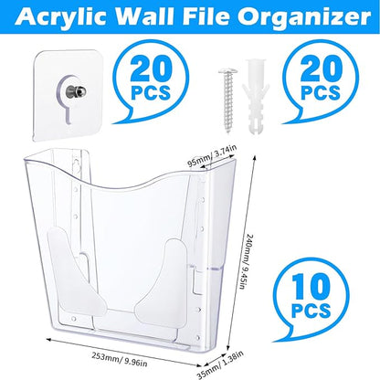 10 Pack Acrylic Wall Pocket File Holders Single Pocket Wall Mount File Organizer Hanging Mail Magazines Organizers for Office Home Classroom(Transparent)