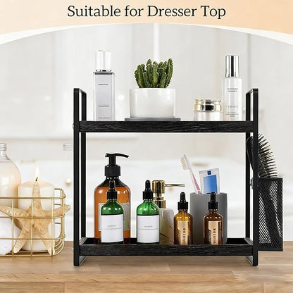 LEMIKKLE Coffee Station Organizer for Counter, Coffee Pods Holder Storage, Wooden Kitchen Counter Shelf, Coffee (Coffee Rack-BLACK)