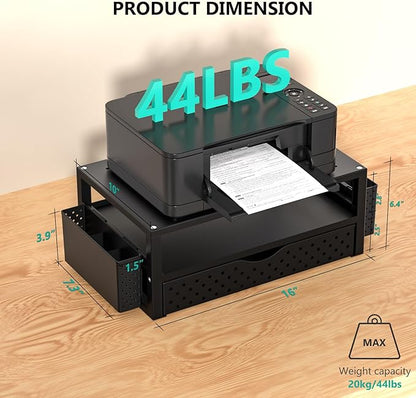 WALI Monitor Stand Riser with Drawer and 2 Pen Holders, Desk Organizers and Accessories for Computer, Printer, Laptop Stand for Home Office Supplies, (PTT004-B), 1 Pack, Black