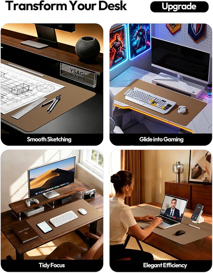 YSAGi Leather Desk Pad Protector, Office Desk Mat, Large Mouse Pad, Non-Slip PU Leather Desk Blotter, Laptop Desk Pad, Waterproof Desk Writing Pad for Office and Home (Shiny Bronze, 47.2" x 23.6")
