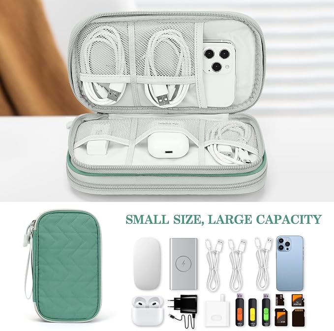 FYY Electronic Organizer, Travel Cable Organizer Bag Pouch Electronic Accessories Carry Case Portable Waterproof Double Layers All-in-One Storage Bag for Cable, Cord, Charger, Phone, Pattern Green (M)