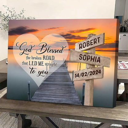 Love Signal Personalized Couple Canvas Wall Art, Custom Valentines Day, Anniversary, Wedding, Birthday Gift for Couples, Husband, Wife Customizable Name and Photo Wall Decor for Bedroom Living Room
