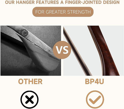 17.5" Wooden Suit Hangers with Non Slip Pants Bar, 12-Pack Wood Extra-Wide Shoulder Hangers with Flat-Head Hook for Suits, Coats, Jackets, Shirts, Pants, Heavy Clothes (Walnut)