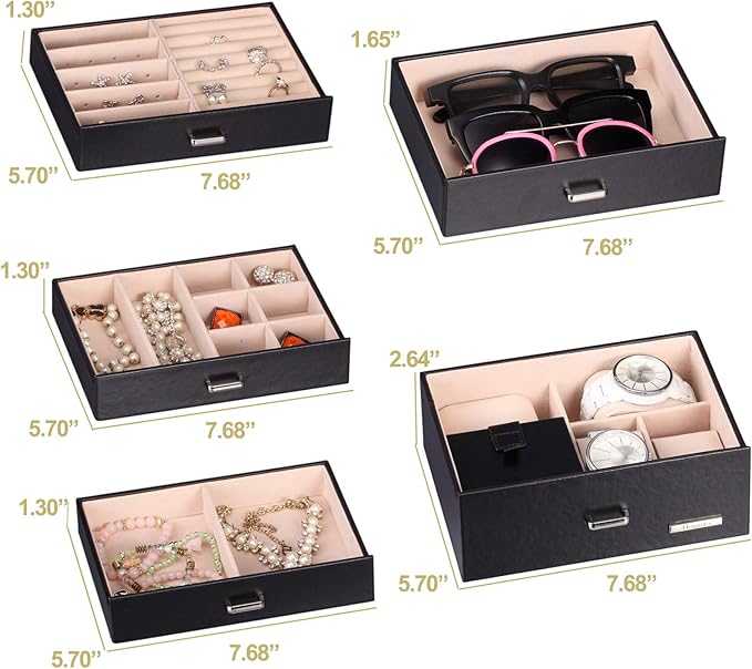 Homde 2 in 1 Huge Jewelry Box/Organizer/Case Faux Leather with Small Travel Case - Gift for Girls or Women (Black)