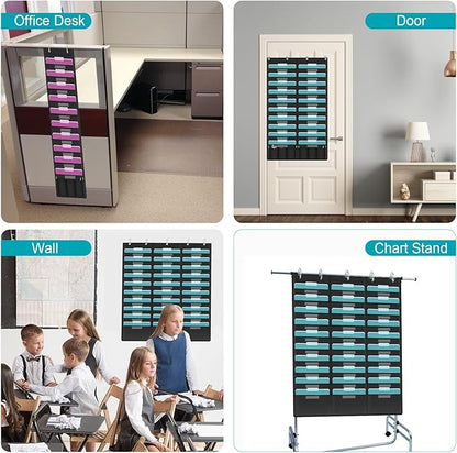 KIKIGOAL 20 Pockets Hanging Wall File Organizer, Heavy Duty Storage Pocket Chart With 20 Name Tag Pockets for File Folder and Paper, Space Saver for Office and Classroom