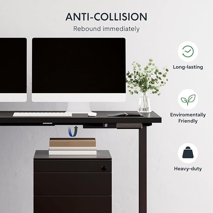 SANODESK Electric Corner L-Shaped 63 x 55 in Standing Desk, Memory Height Adjustment, Black Top Black Frame