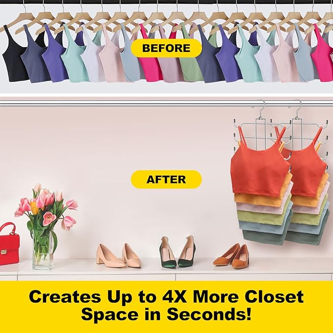 1 Pack Tank Top Hanger Space Saving, Closet-Organizer-and-Storage for Small Space, Non-Slip 6-Tier Hanging Sport Bras Holder, Dorm-Room-Essentials-for-College-Students-Girls Camisoles Swimsuits Dress