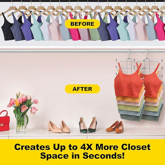 1 Pack Tank Top Hanger Space Saving, Closet-Organizer-and-Storage for Small Space, Non-Slip 6-Tier Hanging Sport Bras Holder, Dorm-Room-Essentials-for-College-Students-Girls Camisoles Swimsuits Dress