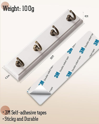 Key Holder for Wall Adhesive, No Damage Small Key Rack with 4 Hooks for Camper, RV or Office, Wooden