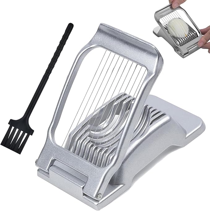 Egg Slicer for Hard Boiled Eggs, Aluminum Alloy Cutter with Cleaning Brush, 9.65 x 2.76 x 4.92 in, for Eggs, Strawberries, Mushrooms and Soft Foods, Silver