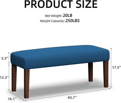 44" Bedroom Bench, Fabric End of Bed Bench, Entryway Benches, Upholstered Ottoman Bench with Wood Legs for Kitchen, Indoor, Living Room and Hallway (Blue)