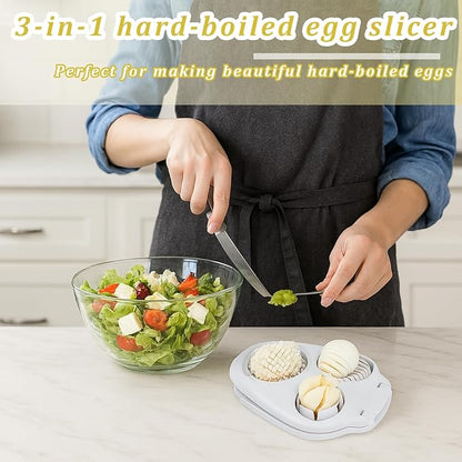 2 Pcs 3 In 1 Egg Slicer,Egg Slicer For Hard Boiled Eggs,Stainless Steel Strawberry Slicer,Egg Cutter,Egg Opener For Hard Boiled Eggs,3 Slice Modes For Strawberry, Mushroom, Grape, Cherry Tomato