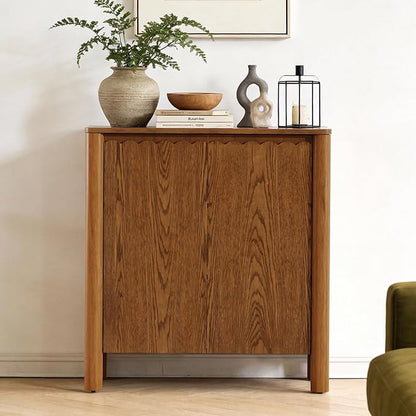 HMFULE 31.5" Sideboard Buffet Storage Cabinet, Solid Wood Retro Buffet Cabinet with Storage Adjustable Shelf & 2 Doors, Accent Cabinet for Hallway, Living Room, Dining Room, Kitchen (Light Brown)