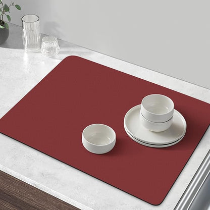 WISELIFE Coffee Mat Super Absorbent Dish Drying Mat Coffee Bar Accessories Match with Machine Large Drying Mats for Kitchen Counter 16" W x 24" L, Red