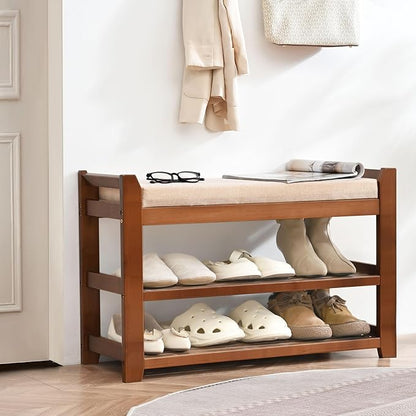 Shoe Rack Bench with Cushion, Shoe Rack for Front Door Entrance, Shoe Bench with Storage for Entryway Hallway Bedroom Living Room