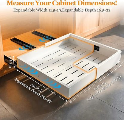 Pull Out Cabinet Organizer for Kitchen,Full Expandable Width 12"-19" Depth 16"-22" Cabinet Drawers Slide Out No Drill Adhesive,Cabinet Pull Out Shelves for Kitchen Pots Pans Spices 2Pack