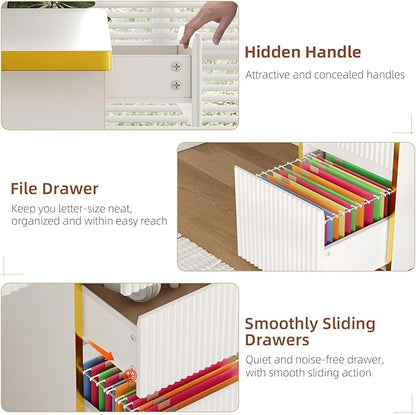 4 EVER WINNER Two Person Desk with Drawers, 78.72 Inch Extra Long Computer Desk with 5 Storage Drawers, Study Writing Desk with Storage Shelves for Home Office, White and Gold Desk