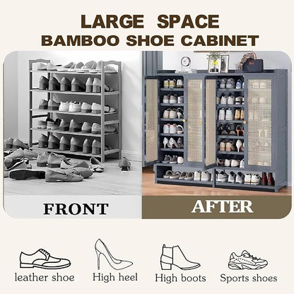 7-Tier Bamboo Shoe Cabinet,Shoe Storage Cabinet with Doors, 36-40 Pairs Freestanding Shoes Cabinet Organizer, Large Shoe Cabinet for Entryway, Hallway, Living Room