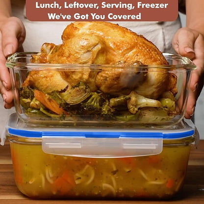 Razab 1860ml / 63 Oz (Pack of 02) Large Glass Food Storage Containers with Airtight Lids, Ideal for Baking, Storing Food, Vegetables & Fruits, BPA Free & Leakproof - Microwave, Oven Safe