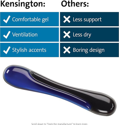 Kensington Duo Gel Wrist Rest for Keyboard, Wrist Pad for Keyboard, Ergonomic Keyboard Wrist Pad, Computer Keyboard Pad with Wrist Support, Cooling Gel, Non-Skid Backing, Blue K62397AM, 19" x3.7