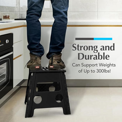 Handy Laundry Folding Lightweight Step Stool - Sturdy Enough to Support Adults - Opens Easy with One Flip - Great for Kitchen, Bathroom or Bedroom (Black- 13 inch)