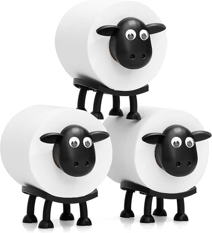 VELENTI Sheep Toilet Roll Holder - Funny Toilet Paper Holders Free Standing Cute Bathroom Decor - Premium 3D Printed Black Sheep Loo Rolls Holder - Hilarious Tissue Paper Roll Storage - Set of 3