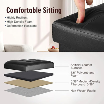 Storage Ottoman Foot Rest Stool with Thicker Foam Padded Seat. Slim Tall Folding Leather Small Ottoman with Storage Furniture for Dorm Living Room Bedroom Coffee Table 350 lbs, 17x13x17in, Black